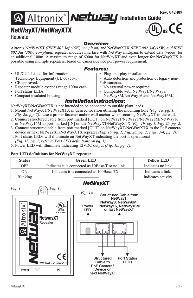 Page n°1 - Manuel utilisateur Altronix NetWayXTX