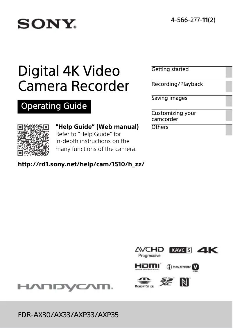 Page 1 de la notice Manuel utilisateur Sony FDR-AXP30