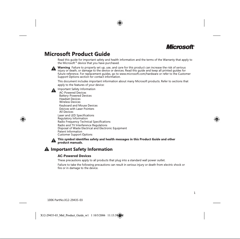 Image de la première page du manuel de l'appareil Natural Ergonomic Keyboard 4000