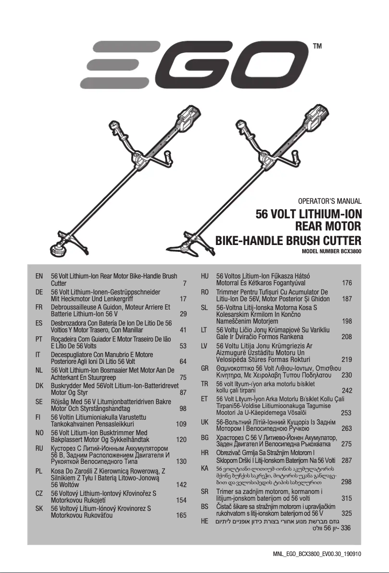 Page n°1 - Manuel utilisateur EGO BCX3800E