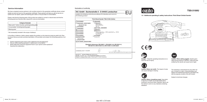 Page 1 de la notice Manuel utilisateur Ozito TSS-3100U