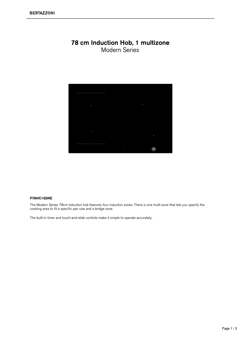Page 1 de la notice Fiche technique Bertazzoni P784IC1G5NE