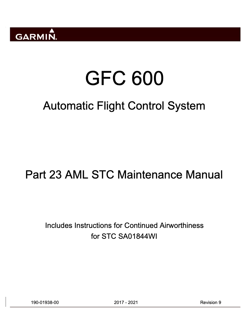 Page n°1 - Manuel utilisateur Garmin GFC 600