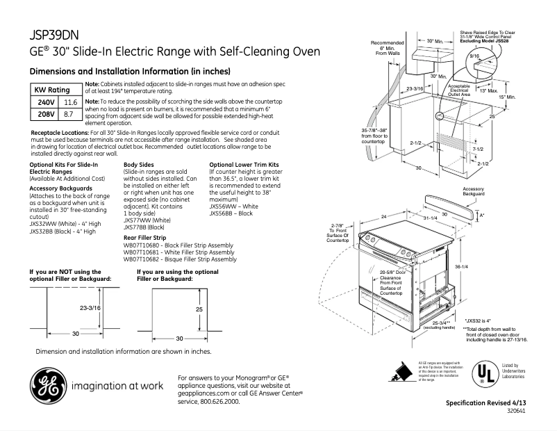 Page n°1 - Fiche technique GE JSP39DNWW