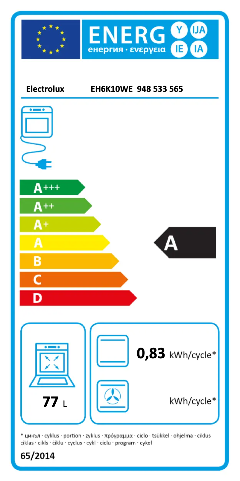 Page n°1 - Label énergétique Electrolux EH6K10WE