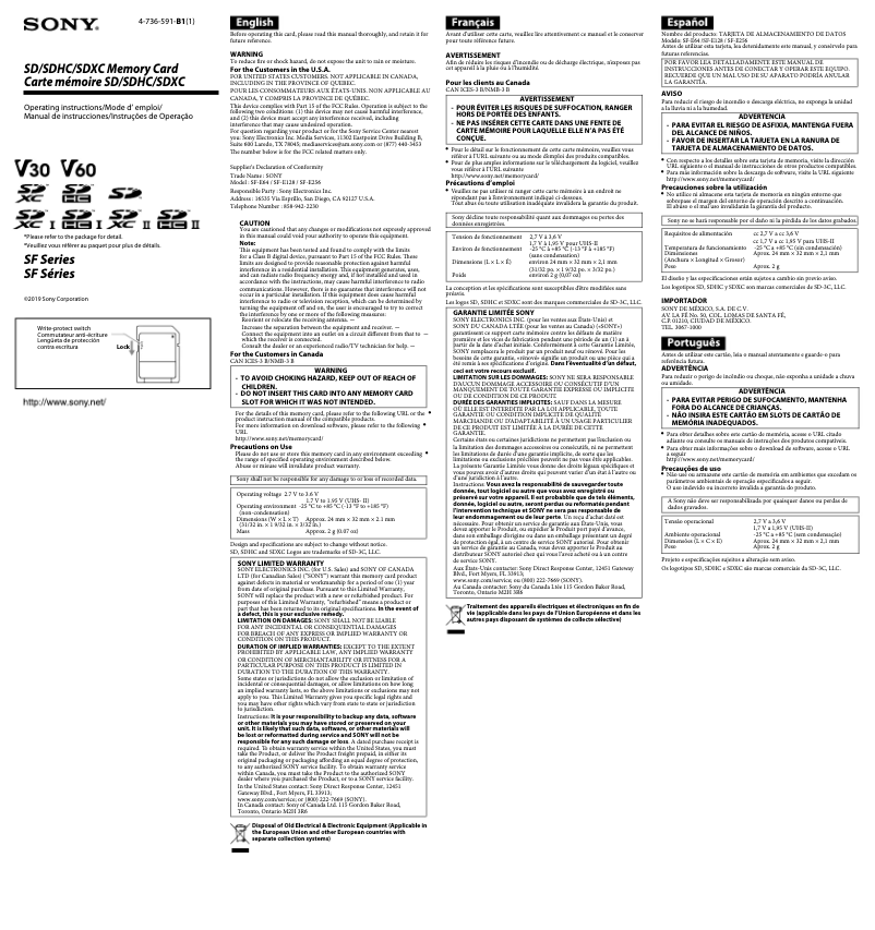 Page n°1 - Manuel utilisateur Sony SF-G2UZ