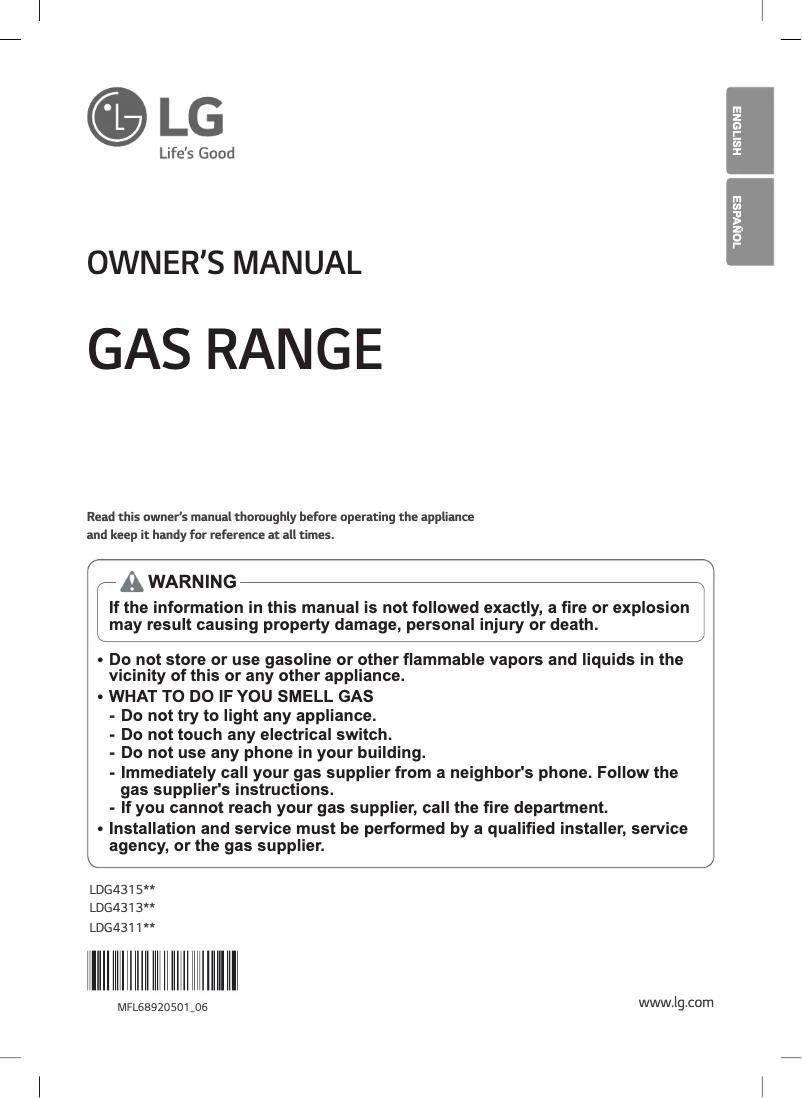 Page 1 de la notice Manuel utilisateur LG LDG4313BD