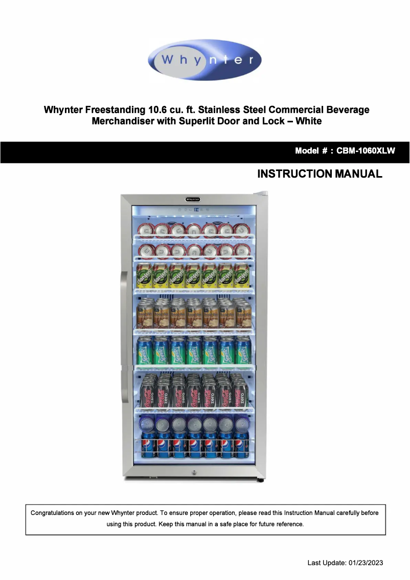 Page 1 de la notice Manuel utilisateur Whynter CBM-1060XLW