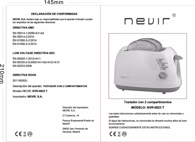 Page n°1 - Manuel utilisateur Nevir NVR-9823 T