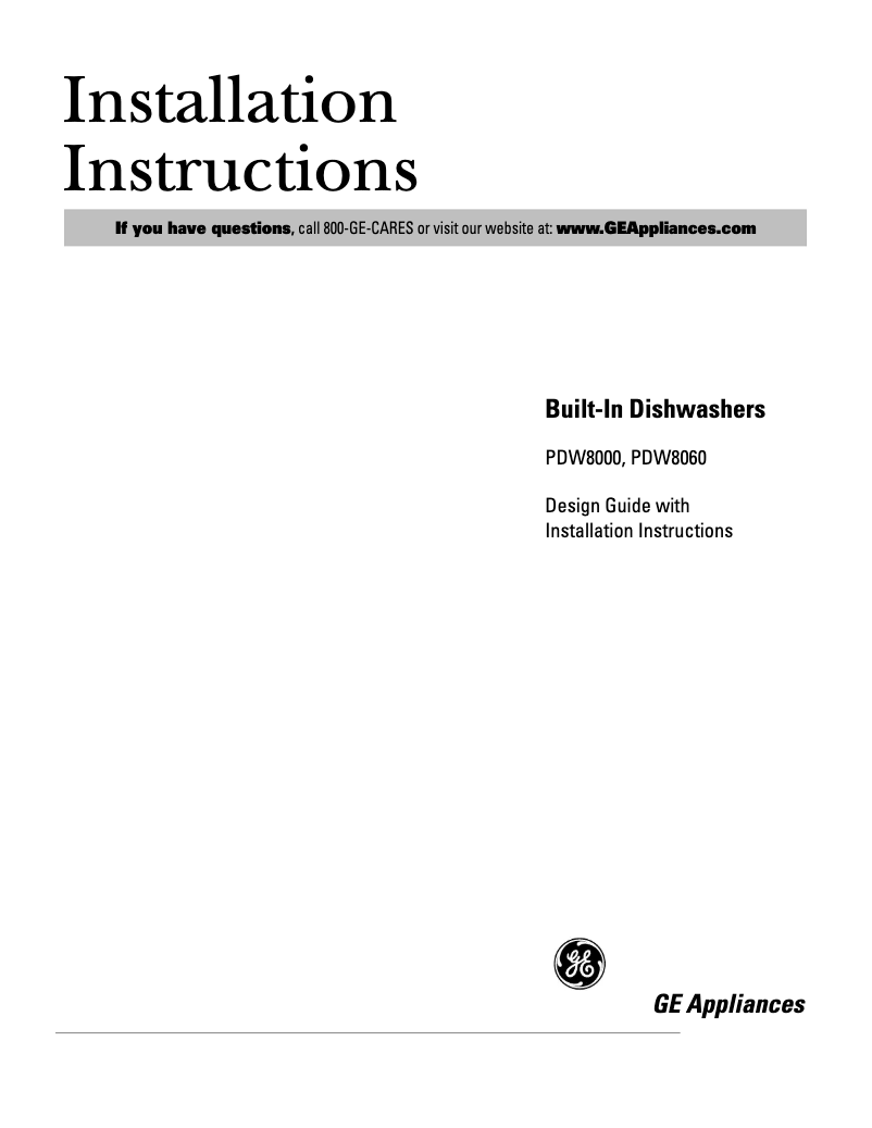 Page 1 de la notice Guide d'installation GE Profile PDW8000GWW