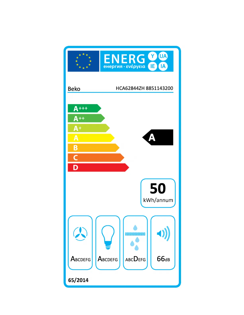 Page 1 de la notice Label énergétique Beko HCA62844ZH
