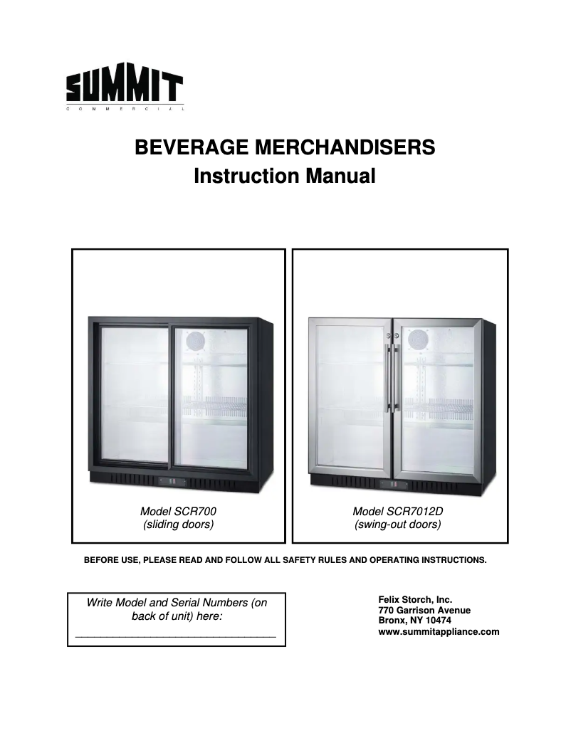 Page n°1 - Manuel utilisateur Summit SCR7012D