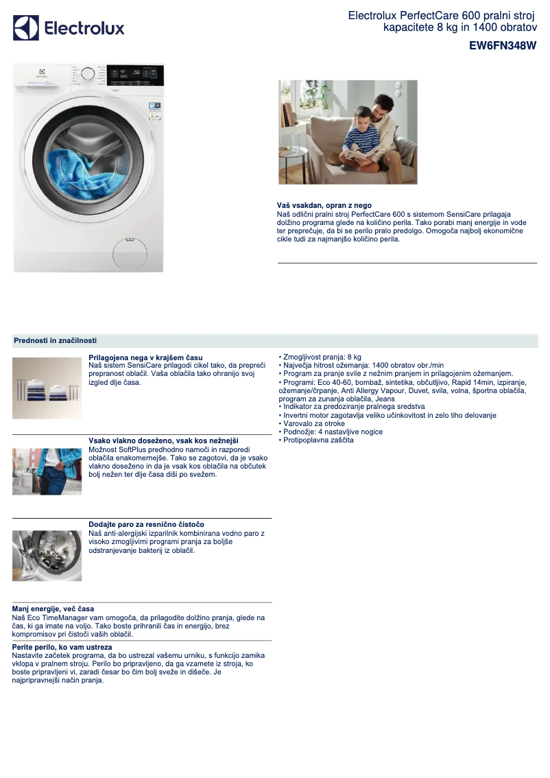 Page n°1 - Fiche technique Electrolux EW6FN348W