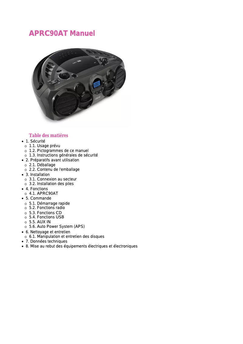 Image de la première page du manuel de l'appareil APRC90AT