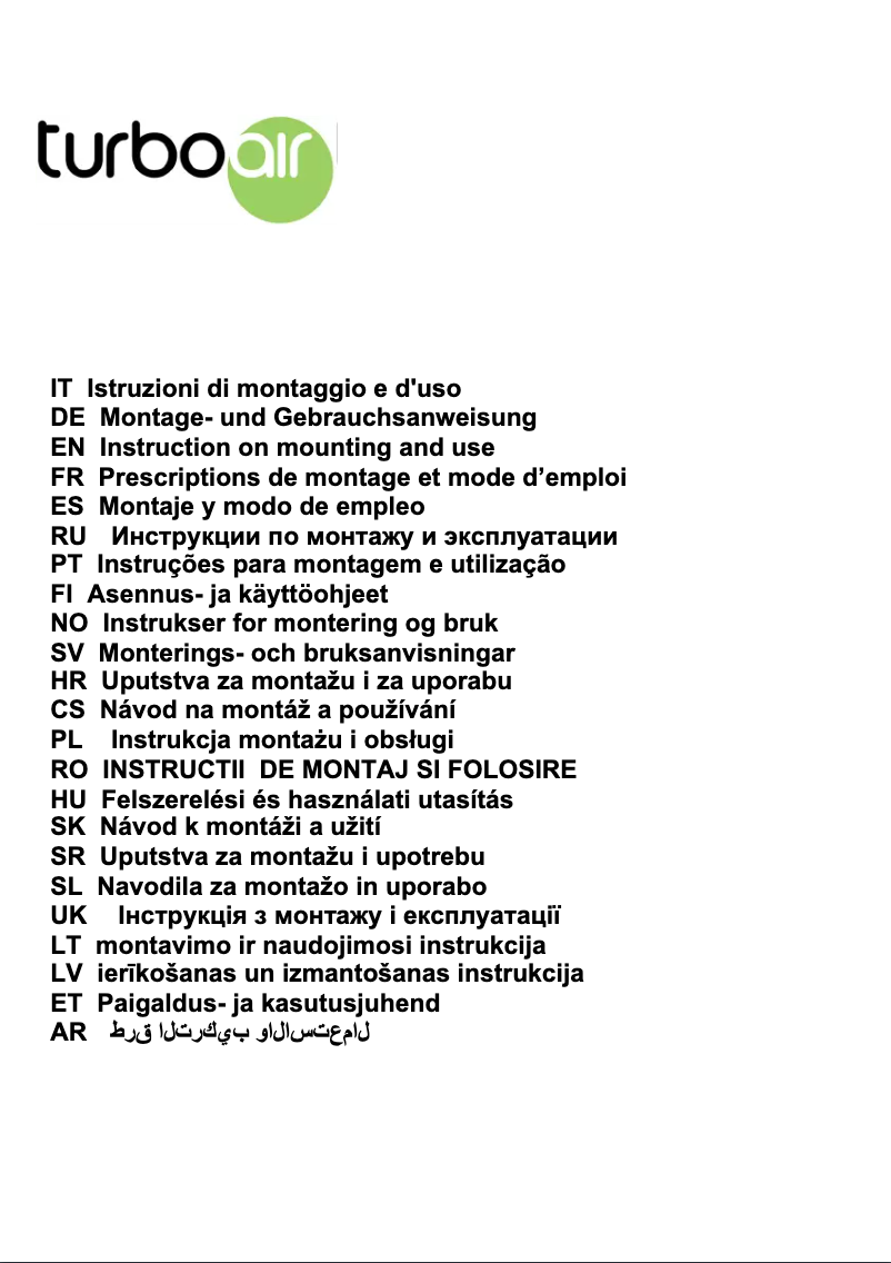 Page 1 de la notice Manuel utilisateur Turbo air Tivoli