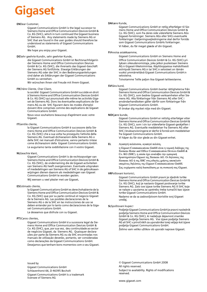 Imagen de la primera página del manual del dispositivo Gigaset C45