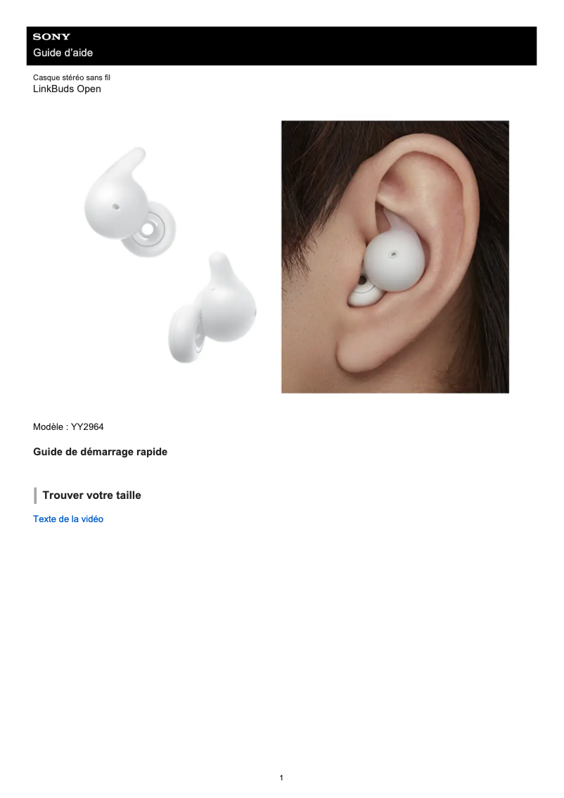 Page 1 de la notice Manuel utilisateur Sony LinkBuds Open YY2964