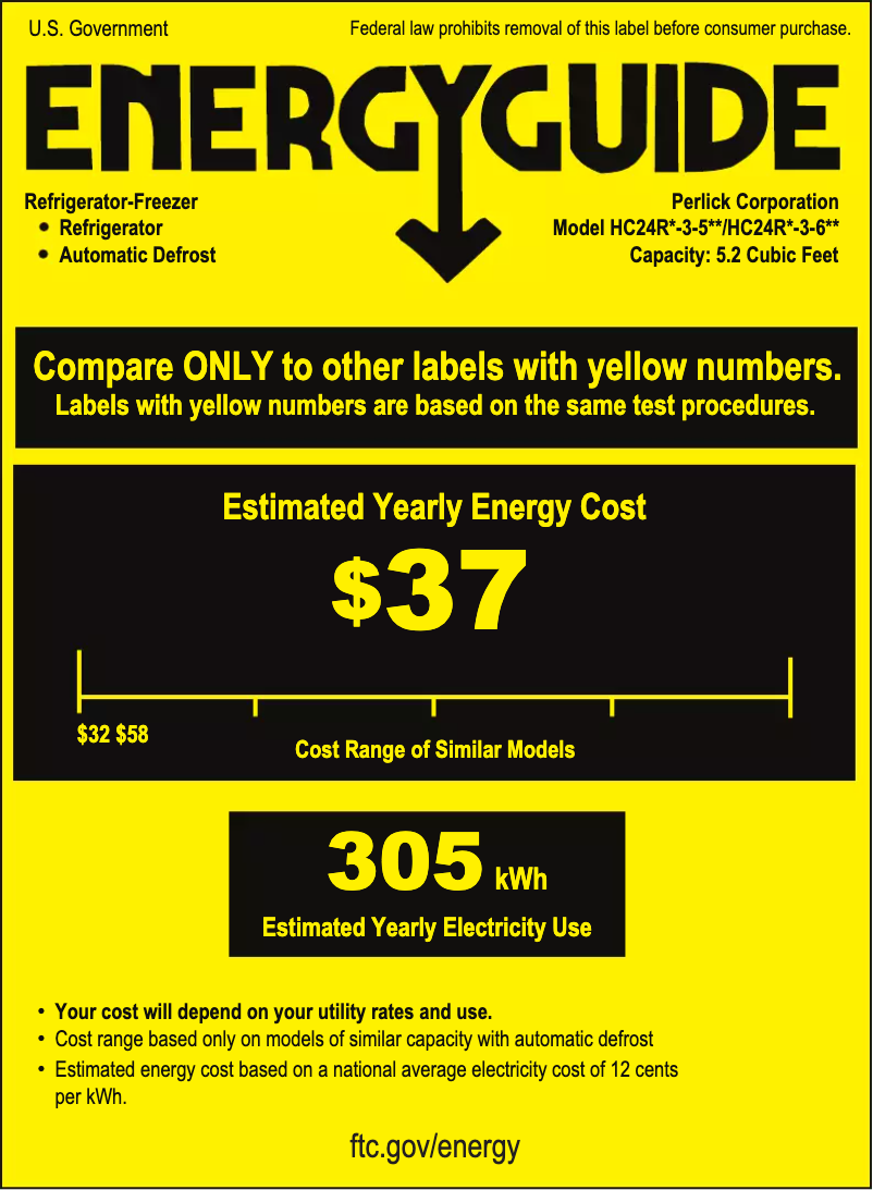 Page 1 de la notice Label énergétique Perlick HC24RB-3-5