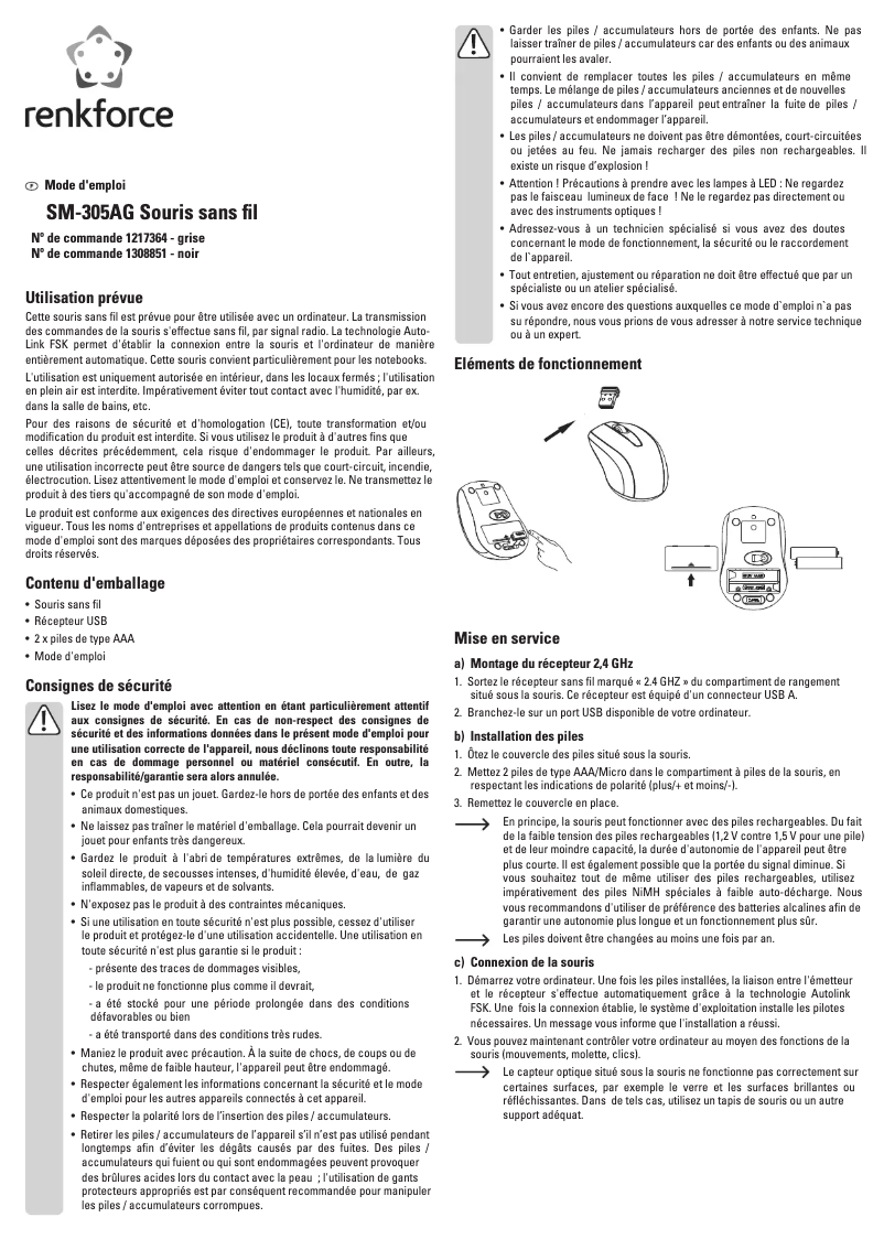 Page 1 de la notice Manuel utilisateur Renkforce SM-305AG