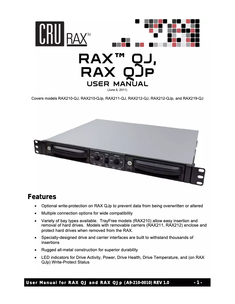 Page n°1 - Manuel utilisateur CRU RAX210-QJp