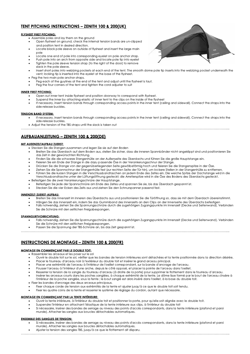 Image de la première page du manuel de l'appareil Zenith 100