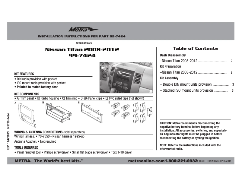 Page 1 of the manual User Manual Metra 99-7424