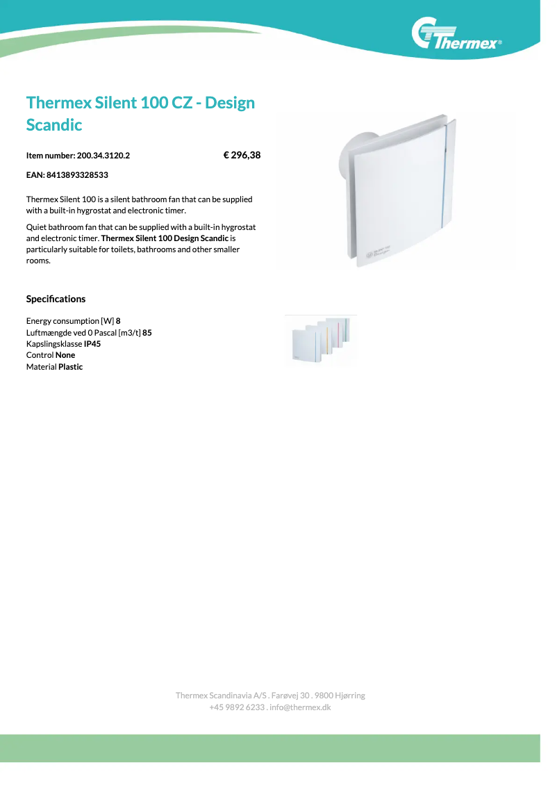 Page 1 de la notice Fiche technique Thermex Silent 100 CZ