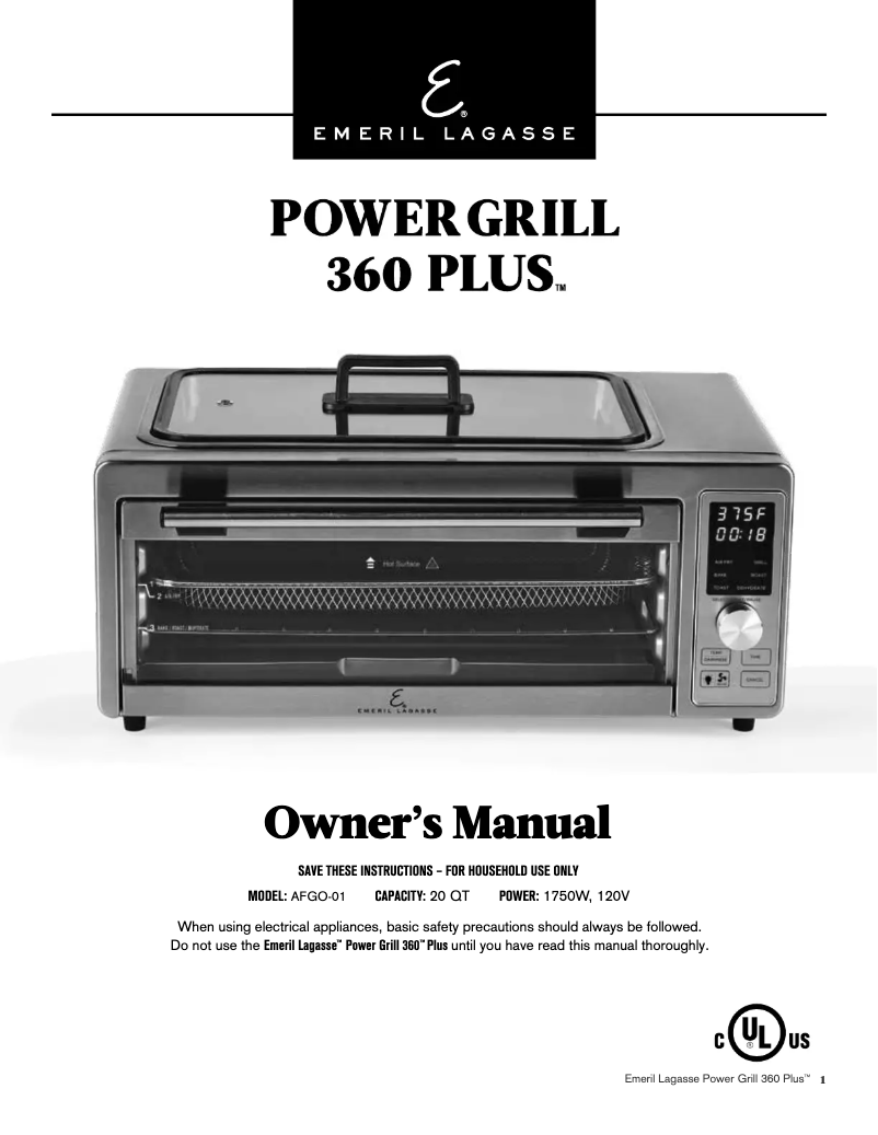Page 1 de la notice Manuel utilisateur Emeril Lagasse Power Grill 360 Plus AFGO-01