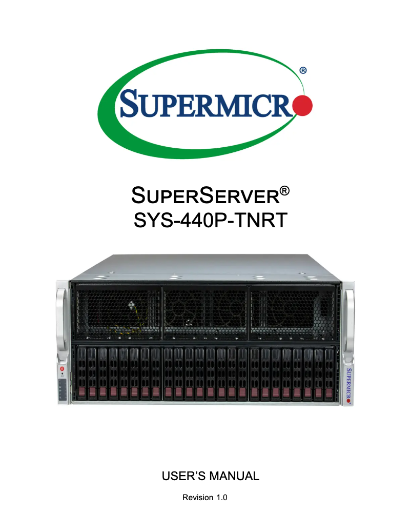 Page 1 de la notice Manuel utilisateur Supermicro SuperServer SYS-440P-TNRT
