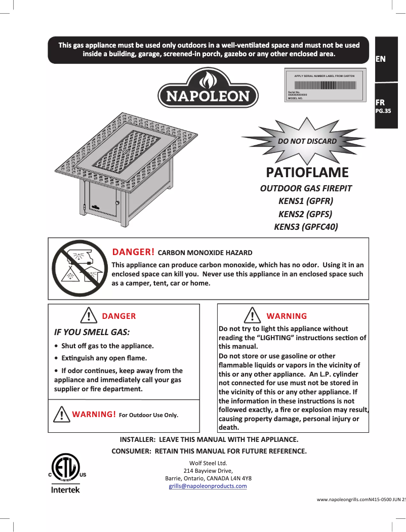 Page n°1 - Manuel utilisateur Napoleon KENS1-BZ-1