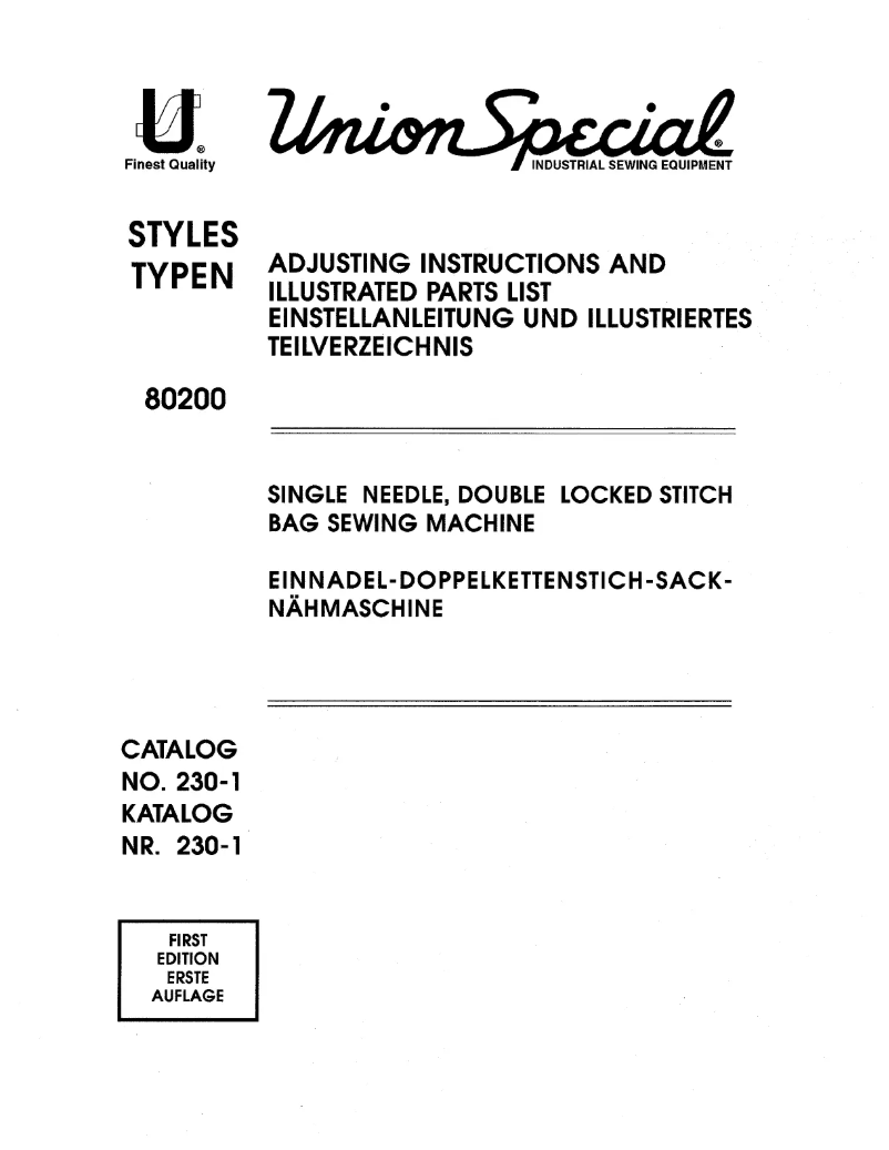 Page n°1 - Manuel utilisateur Union Special 80200Z2617