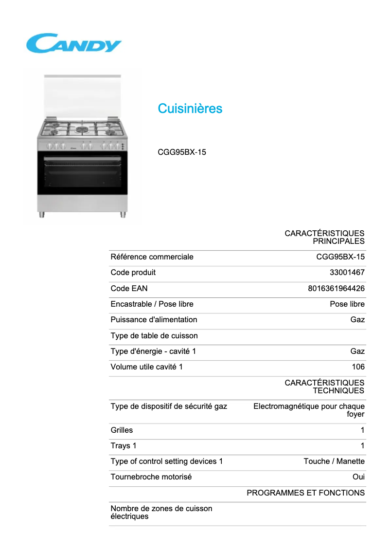Image de la première page du manuel de l'appareil CGG95BX-15