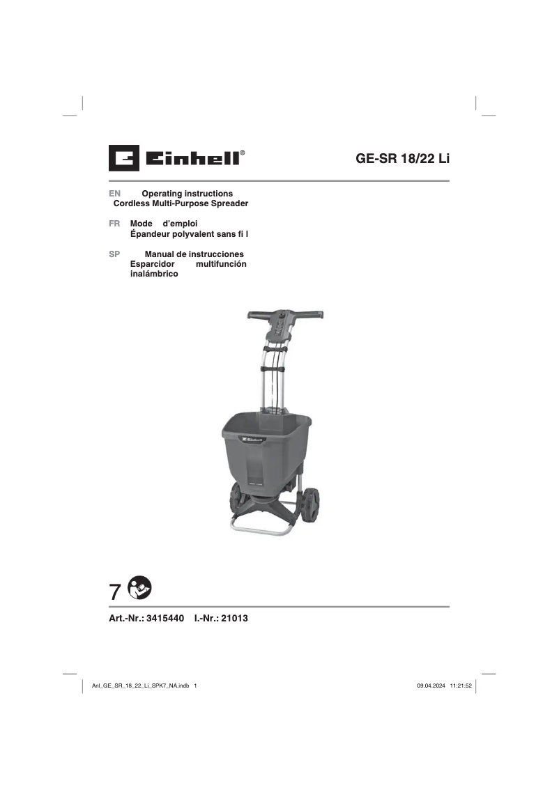 Página 1 del manual Manual de usuario Einhell GE-SR 18/22 Li