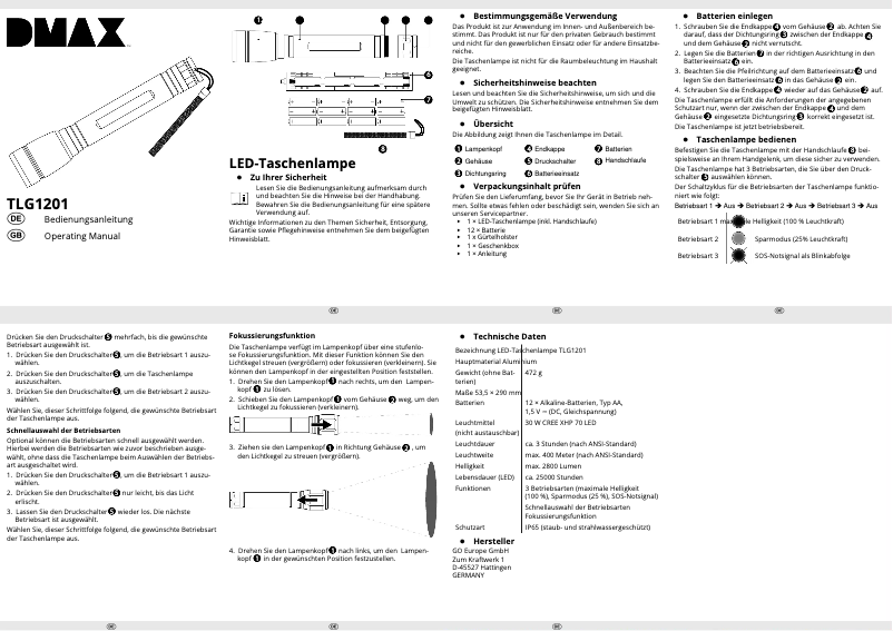 Page 1 de la notice Manuel utilisateur Olympia TLG 1201