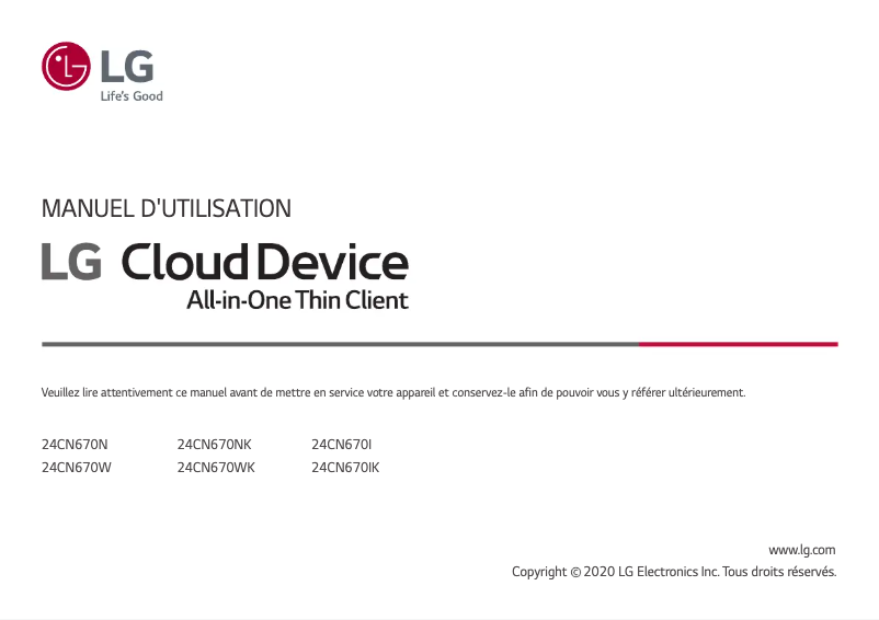 Page 1 de la notice Manuel utilisateur LG 24CN670N