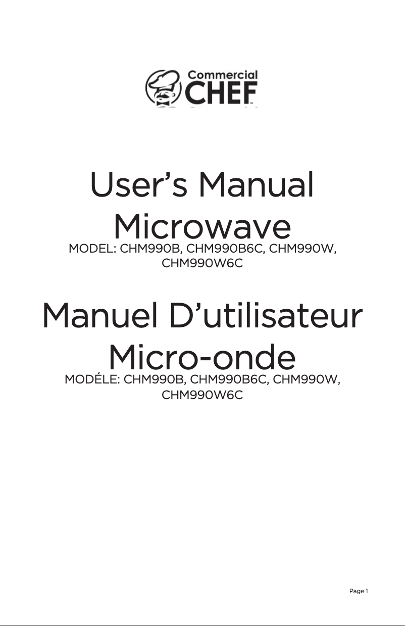 Page n°1 - Manuel utilisateur Commercial Chef CHM990W