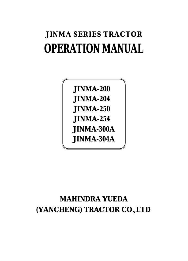 Page 1 of the manual User Manual Mahindra Yueda Jinma 300A