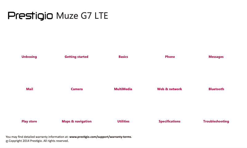 Page 1 de la notice Manuel utilisateur Prestigio Wize Muze G7 LTE