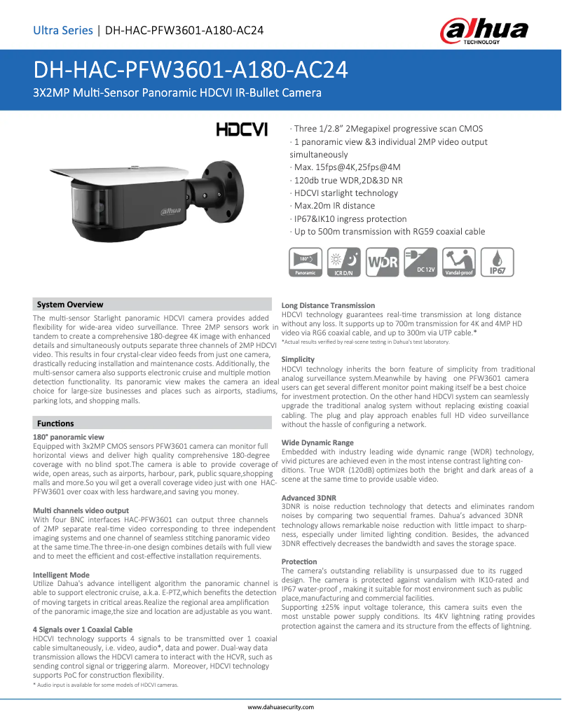 Page n°1 - Fiche technique Dahua Technology HAC-PFW3601-A180-AC24