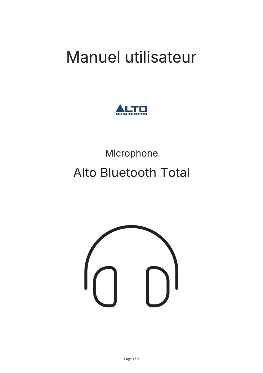Page n°1 - Manuel utilisateur Alto Bluetooth Total
