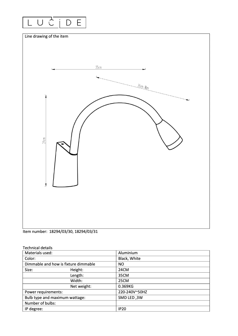 Page 1 de la notice Manuel utilisateur Lucide Galen 18294/03/31