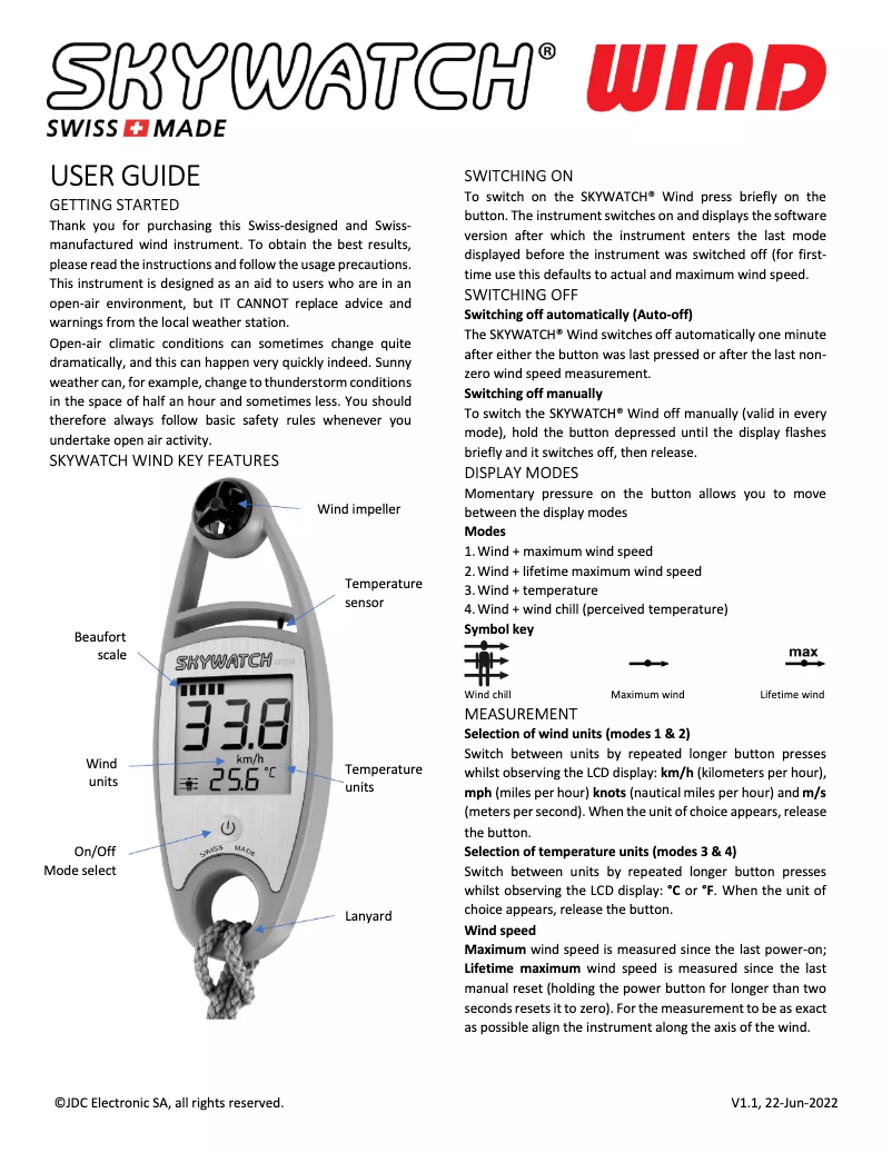 Image de la première page du manuel de l'appareil Skywatch Wind