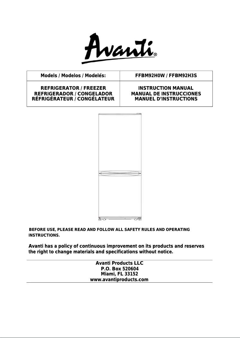 Image de la première page du manuel de l'appareil FFBM92H3S