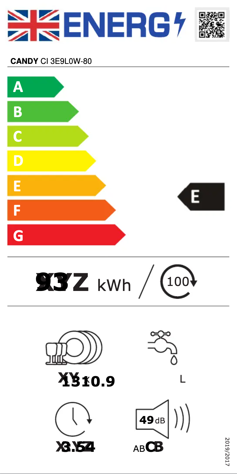 Page n°1 - Label énergétique Candy CI 3E9L0W-80