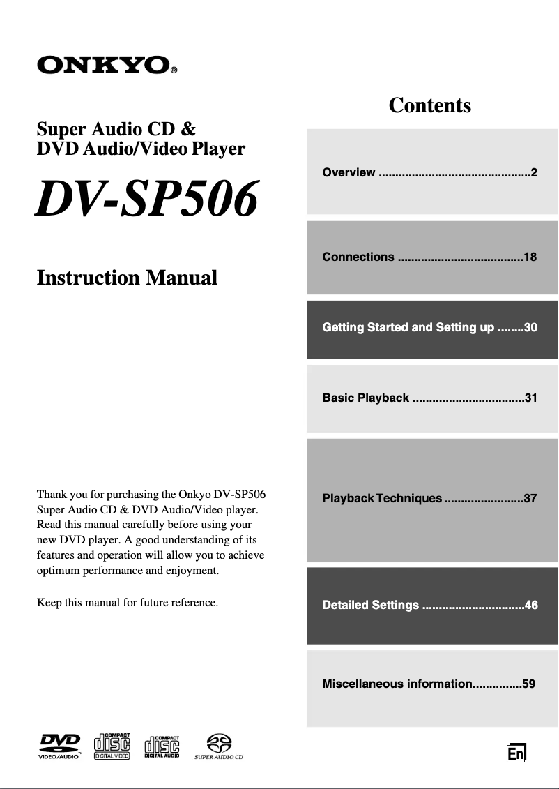 Page 1 de la notice Manuel utilisateur Onkyo DV-SP506
