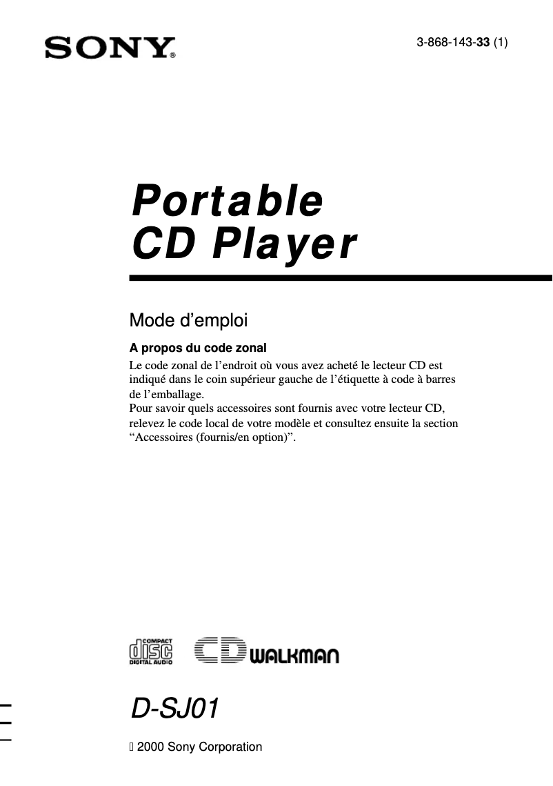 Page 1 de la notice Manuel utilisateur Sony D-SJ01