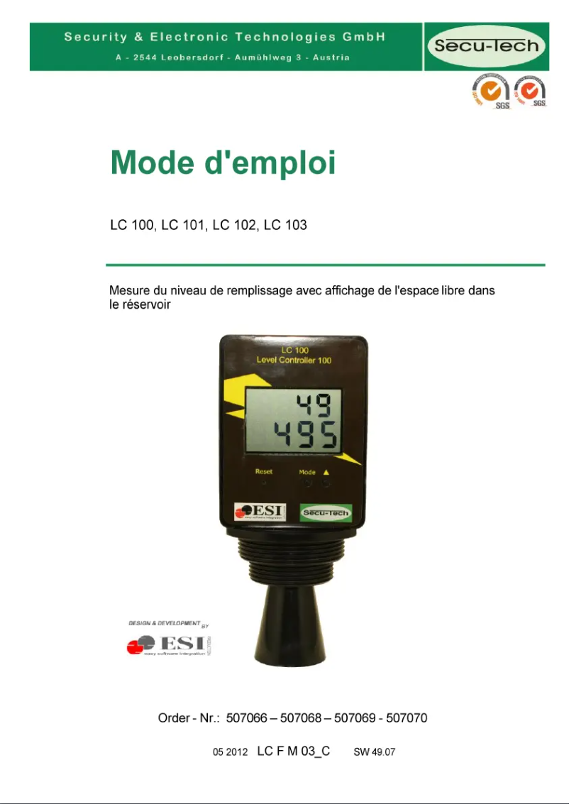 Page n°1 - Manuel utilisateur SecuTech LC 101