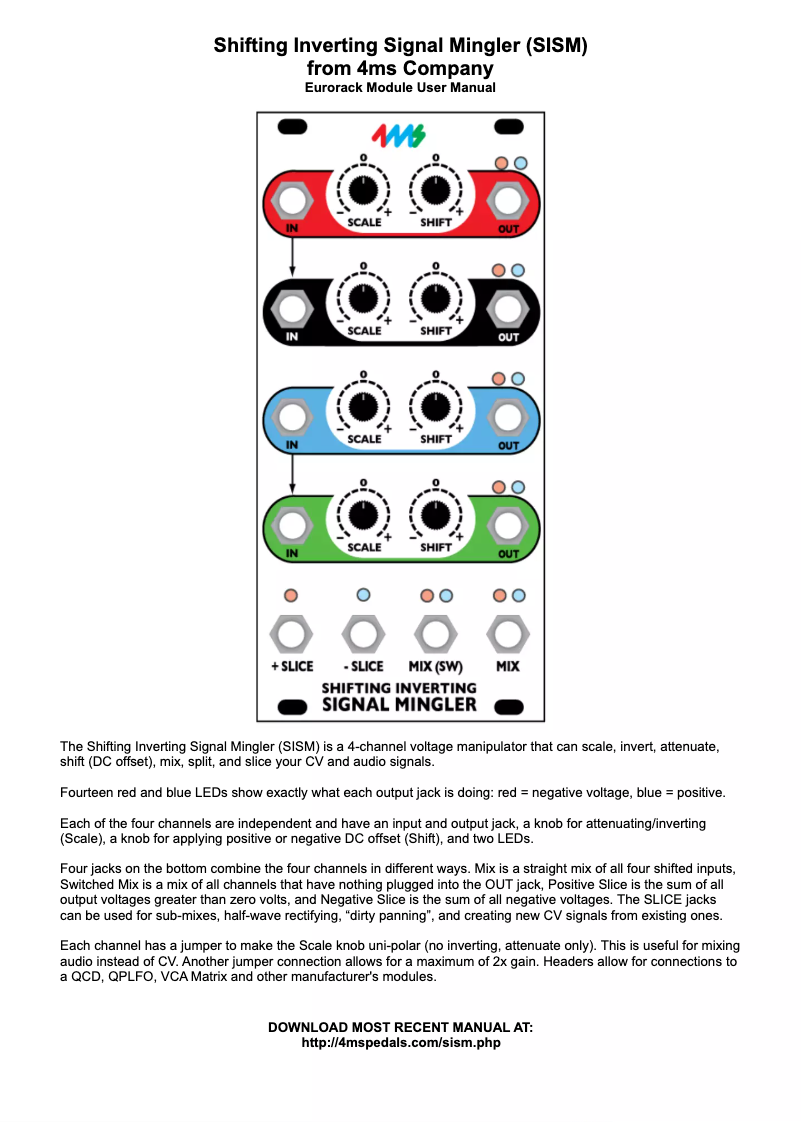 Page 1 de la notice Manuel utilisateur 4ms Shifting Inverting Signal Mingler