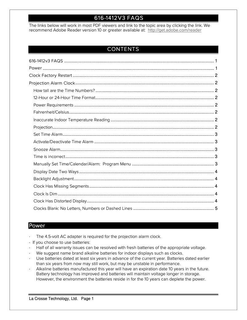 Page n°1 - FAQ La Crosse Technology 616-1412V3