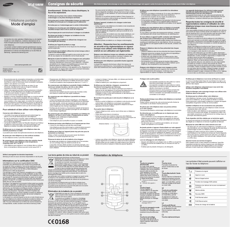 Page 1 de la notice Manuel utilisateur Samsung GT-E1080W